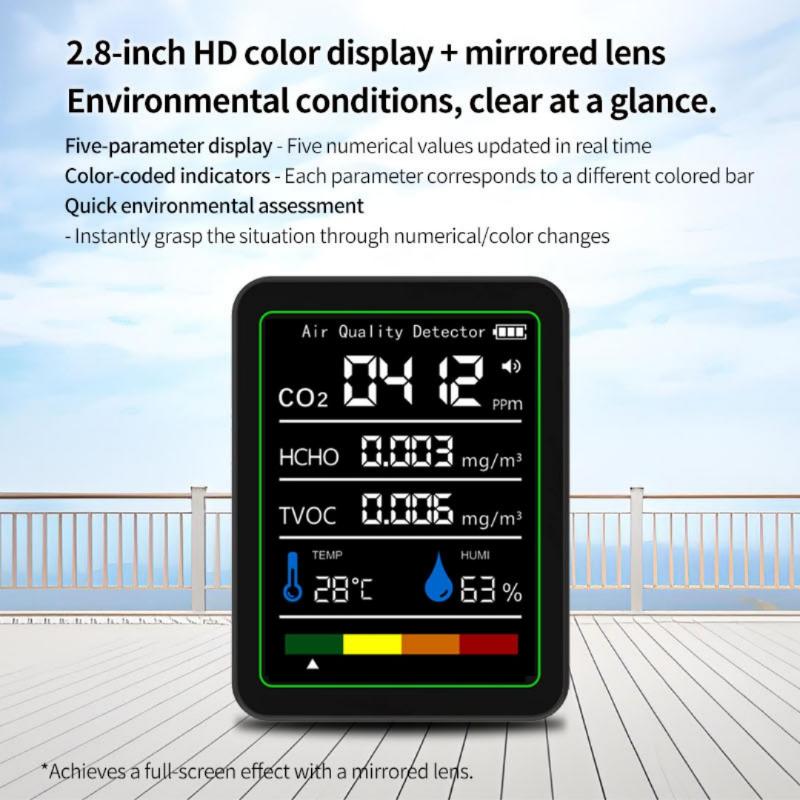 1 Set Co2 Tvoc Hcho Pm Meter Digital Temperature Humidity Tester Multifunctional Digital Air Quality Monitor Home Air Detector