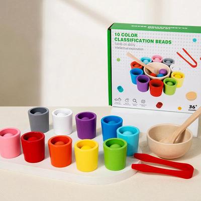 Montessori Wooden Color Sorting Cups - Educational Toy for Kids' Color Recognition and Concentration Training