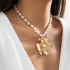 Elegant Big Rose Flower Pendant Choker Necklace for Women Bridal Goth Imitation Pearl Adjustable Chain Aesthetic Y2K Wed Jewelry