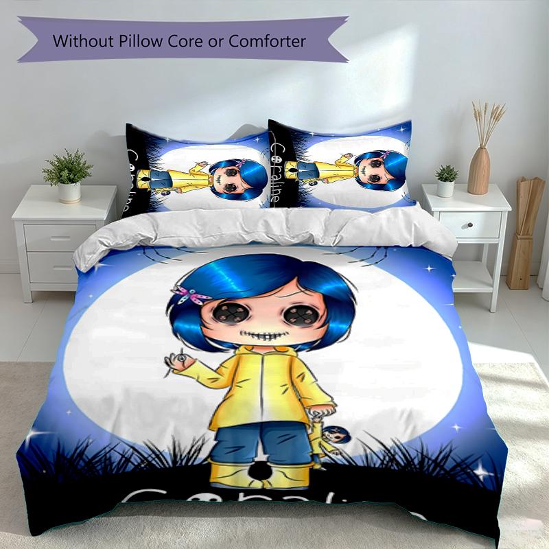 3pcs Coraline Duvet Cover Set, Includes 1 Duvet Cover and 2 Pillowcases,Skin-Friendly&Comfortable Fabric,Suitable Bedding Sets