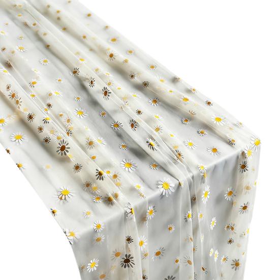 Tüll Gänseblümchen Tischläufer Frühling Blumiger Tischläufer Rustikaler Blumen Tischläufer für Hochzeit Babyparty Geburtstagsparty Bauernhaus Dekor