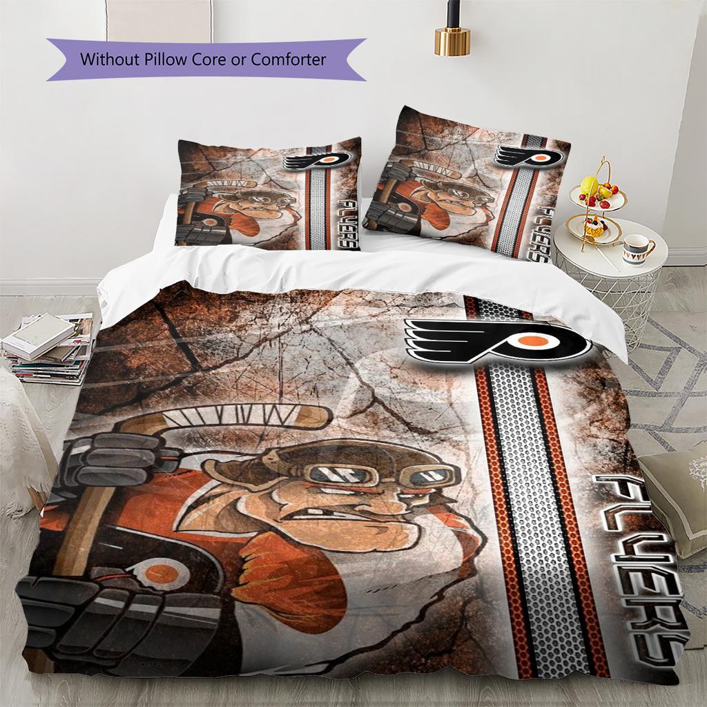 Philadelphia Flyers Logo Pattern Bedding Set Quilt Cover Pillowcase Home Decor Gift (1 * duvet cover + 2 * pillowcase, without core)