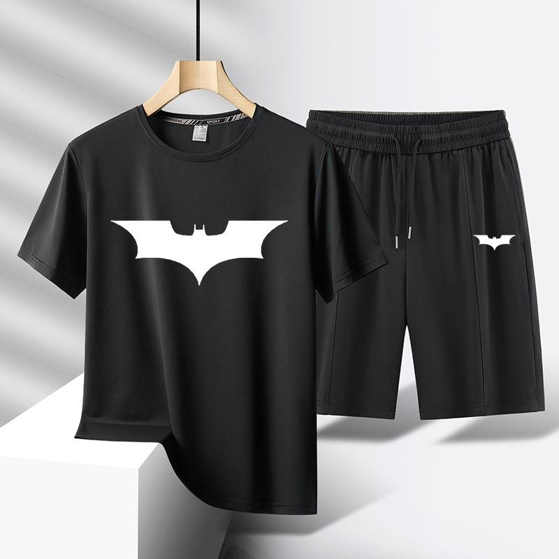 

Summer Street Short Sleeved Sports Set Men s T-shirt Tracksuit Male Round Neck Short Sleeved Shorts Suit 2-piece XS