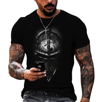 Camiseta masculina vintage de manga curta com estampa 3D Spartan Knight, camiseta grande para o verão, estilo casual
