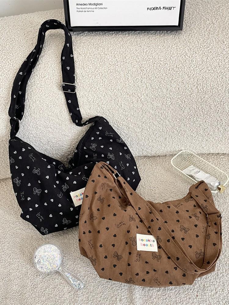 6225 Korean Style Corduroy Bow Crossbody Canvas Bag - Single Shoulder, Early Spring Edition