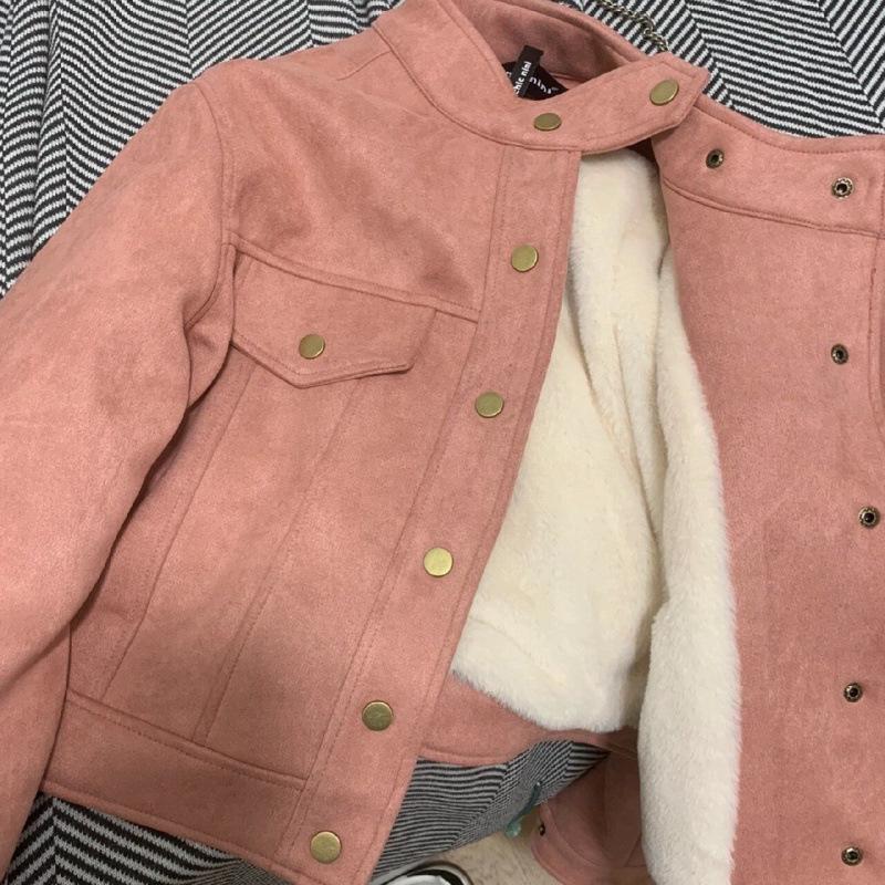Women s Slimming Pink Lambswool Jacket - Autumn/Winter 2025 Korean Casual Style M (90-105 jin) розовый