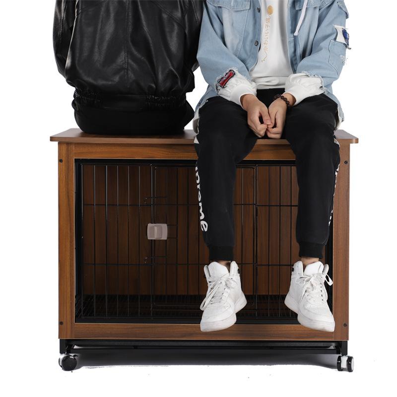 Wooden Dog Cage Pet Indoor Medium Small Dog Cat Fence Household Separate Large Space Dog Cage Move Roller Sleep Rest Pet Beds