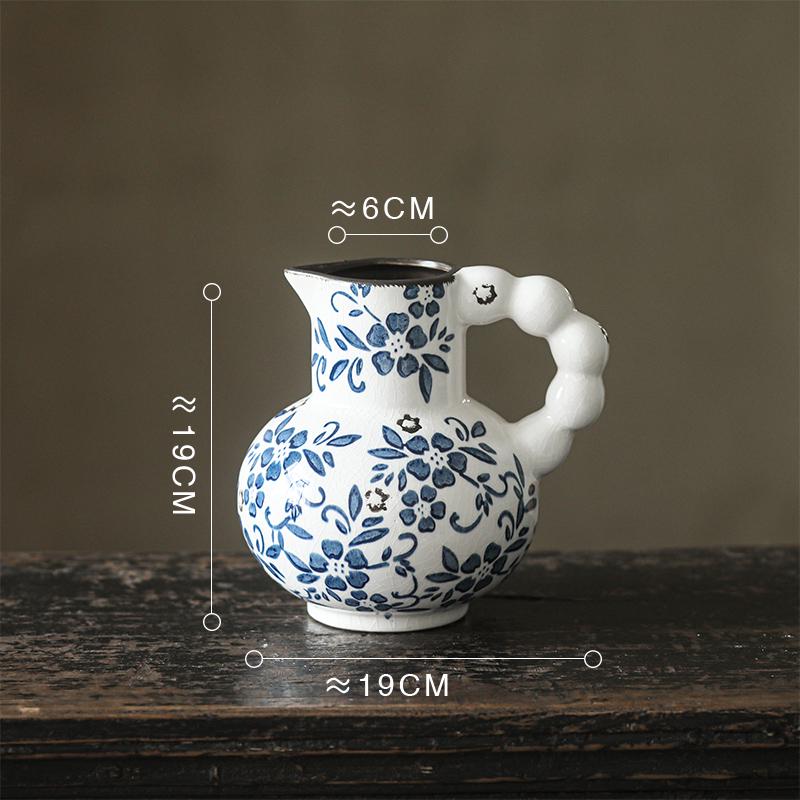 French-Chinese Ice Crackle Blue & White Ceramic Vase: Entrance & Living Room Decor