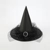 European & American Halloween Lace-up Witch Hat - Black Oxford Cloth Pointed Wide-Brim