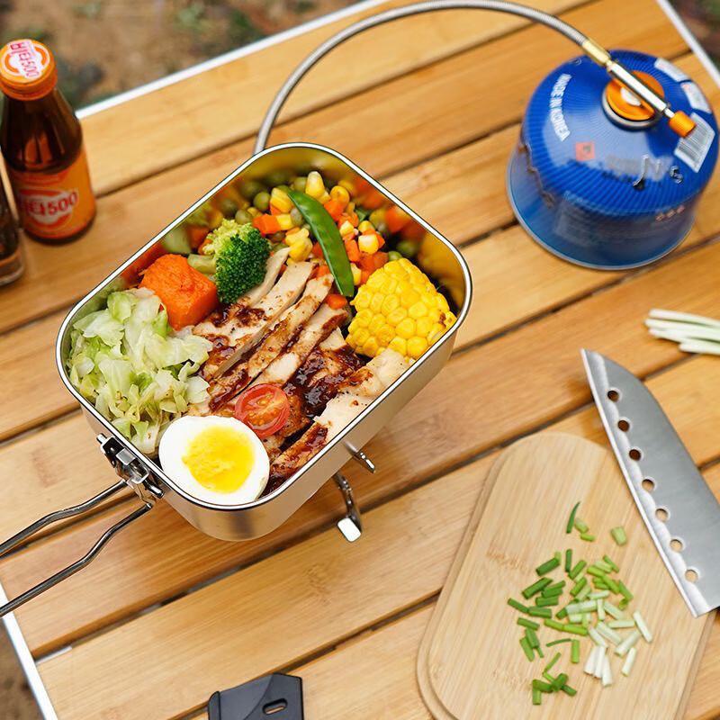 Outdoor Portable Stainless Steel Lunch Box with Bamboo Cutting Board Lid