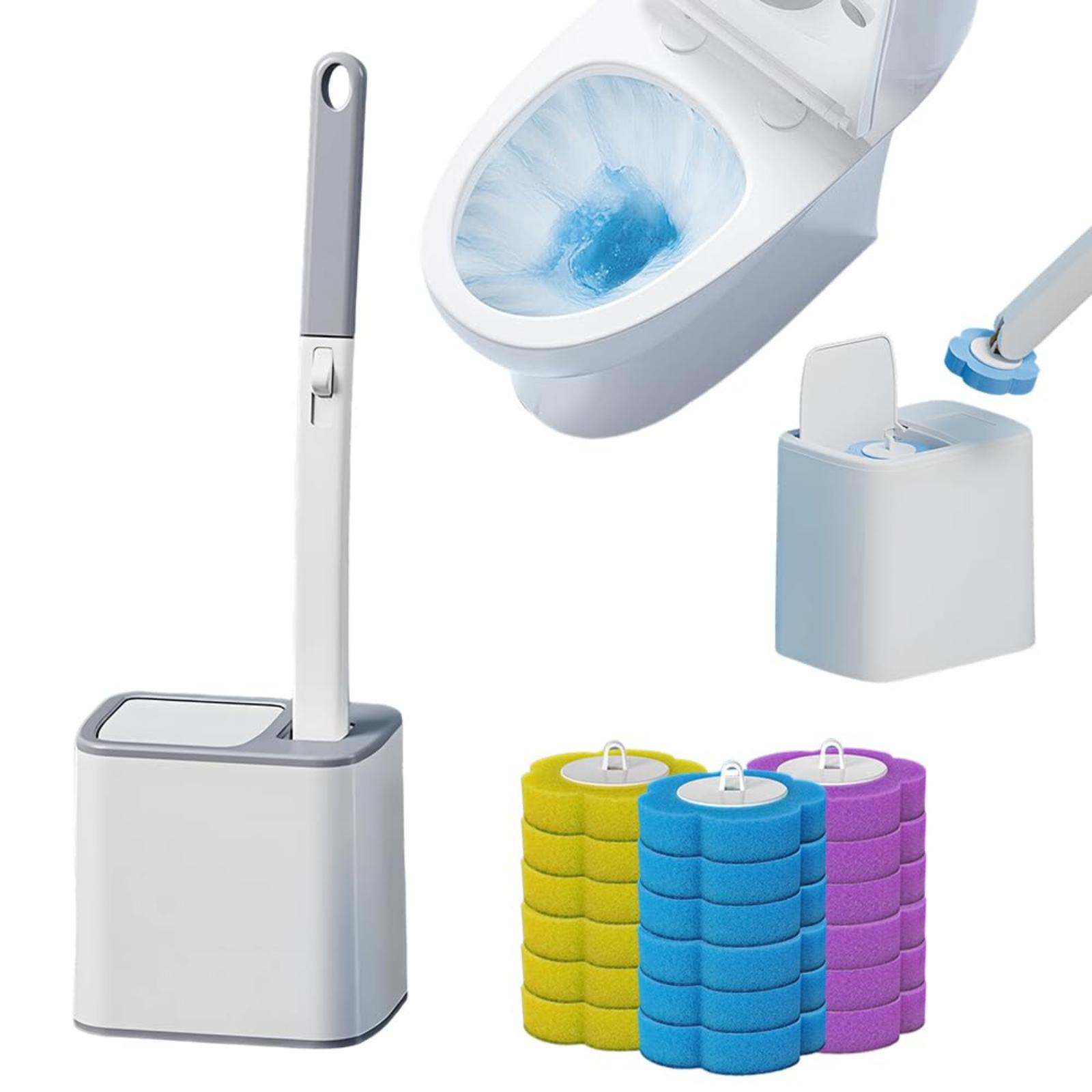 Automatic Flip Toilet Brush Disposable Replacement Sponge Head Set