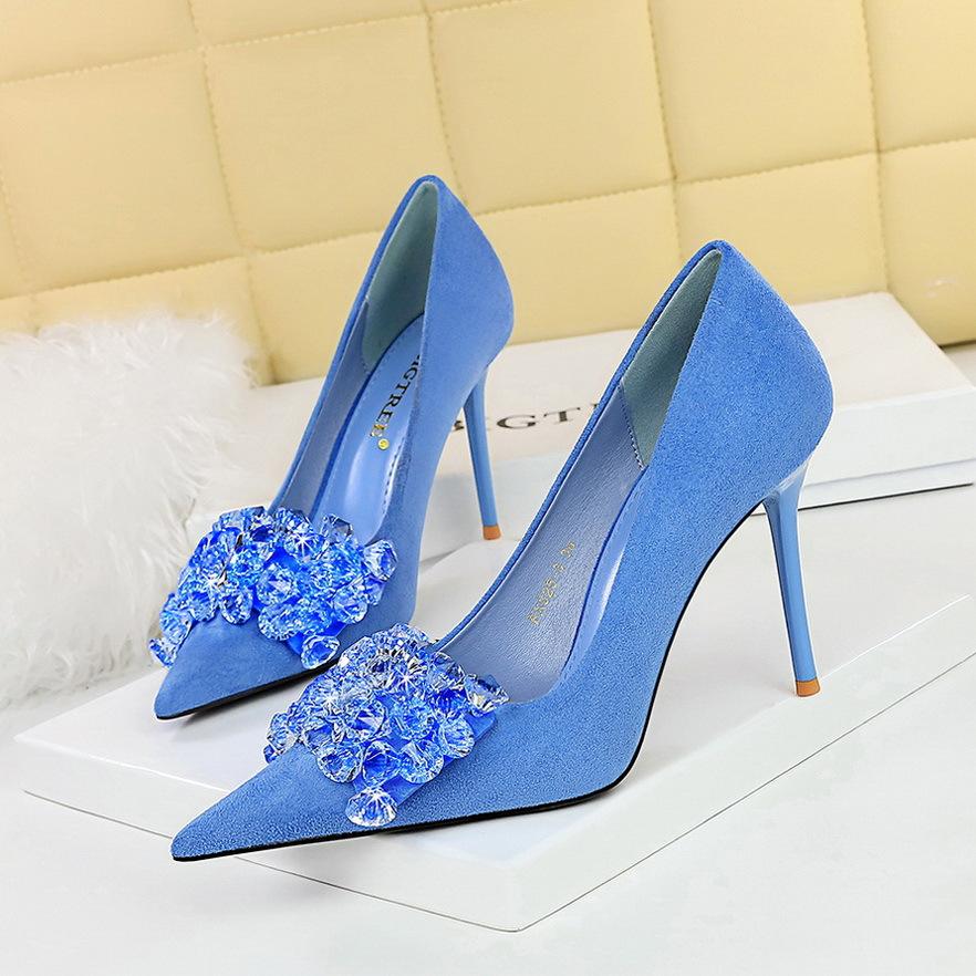 2024 Korean Version Rhinestone Women Pumps Bow Knot High Heels Luxury Gemstone Banquet Shoes Stilettos Heels Banquet 825-H27