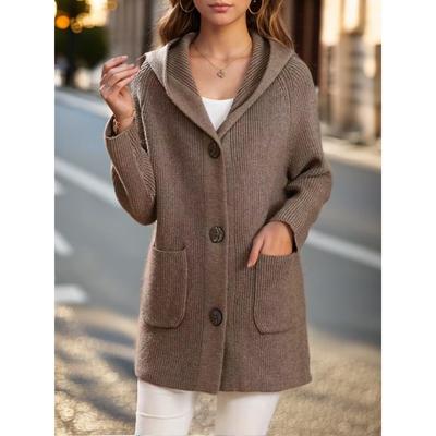 Women's Mid-Length Hooded Knit Cardigan - 2024 Autumn/Winter Casual Solid Thick Sweater Coat