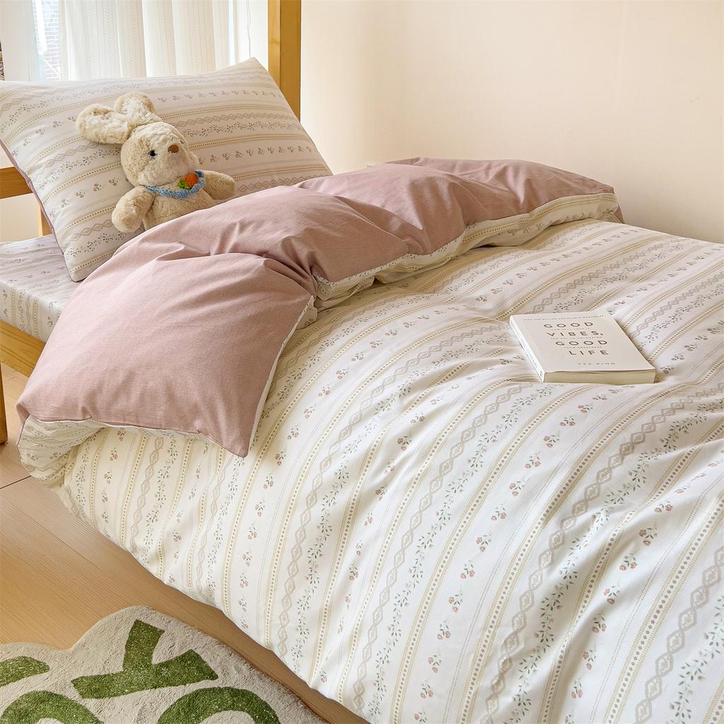 K pop Style Back-to-School Pink Bedding Set Twin Full Queen Size Bed Girls Floral Bed Flat Sheet Pillowcase Kawaii Home Textile