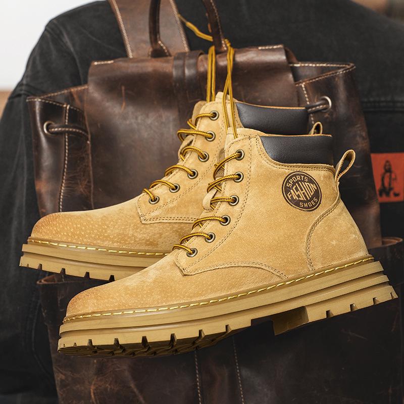 

Жовті шкіряні модні високі черевики-мартінси для чоловіків та пар, на оксамитовій підкладці, ідеальні для осені та зими. 37