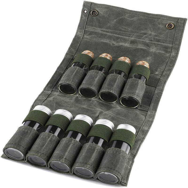 9pcs Spice Jar Set Food Seasoning Bottle Condiment Container With Canvas Pouch Holder For Outdoor Camping Picnic Kitchenware Accessory.