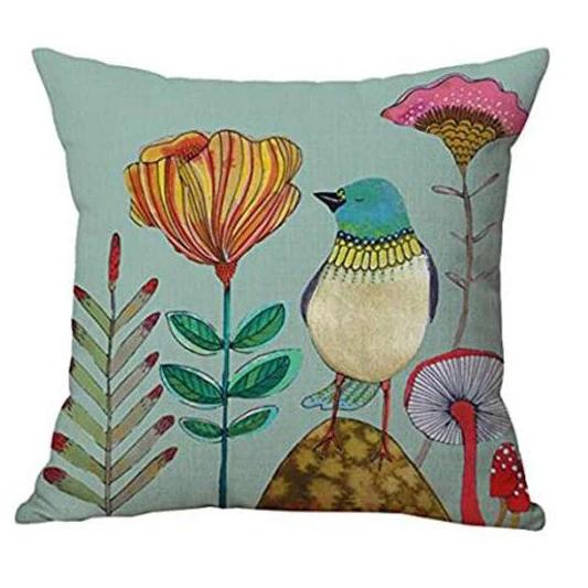 Branch Bird Flower Linen Pillowcase Sofa Cushion Cover Home Decoration Can Be Customized for You 40x40 50x50 60x60 45x45