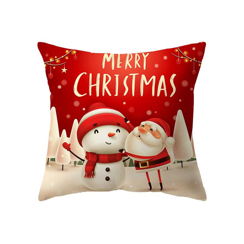 Merry Christmas Santa Claus Print Pattern Cushion Cover Home Living Room Sofa Decoration Square Polyester Pillow Pillow Cover