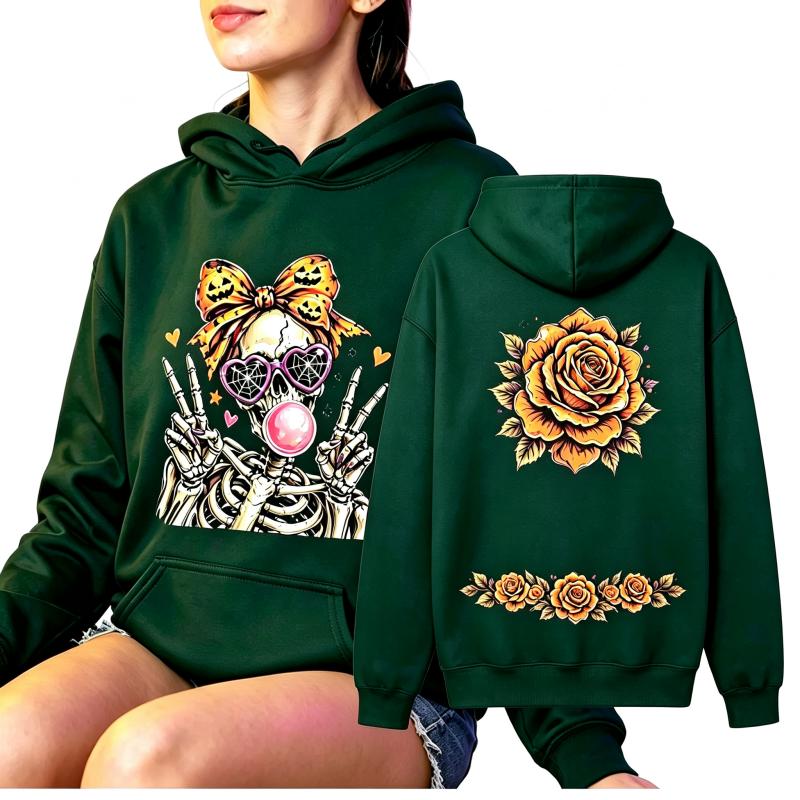 Fashion Women's Hoodie Fun Skull Girl Flower Printing Loose Fashion Pullover Autumn Clothing Vintage Men Women Tops Sweatshirts