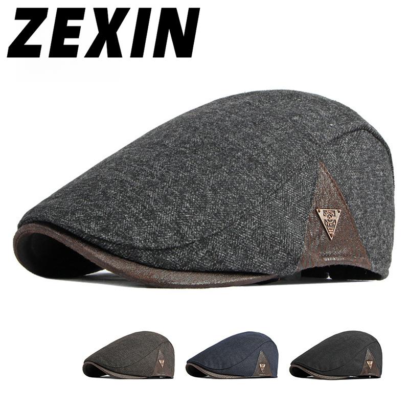 ZEXIN Autumn and Winter Hat Men's Beret England Retro Splicing Thickened Warm Duck Tongue Cap Female Literary Youth Forward Cap