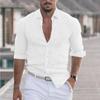Fashion Men's Shirts Summer Cotton Linen Lapel Beach Shirt Long-sleeved Solid-coloured Shirts Casual Versatile Tops