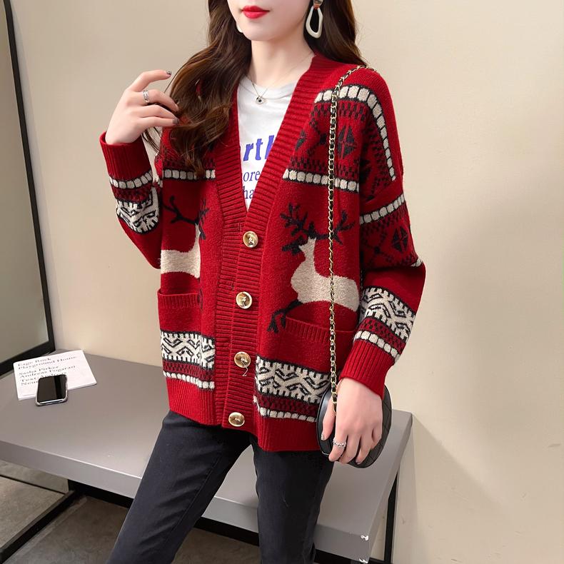 Women Fashion Sweater Jackets Deer Christmas Long Knit Coat Oversized Knit Sweater and Cardigans