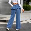 Women's Casual Ruffle-Trimmed Wide Leg Loose Fit Jeans