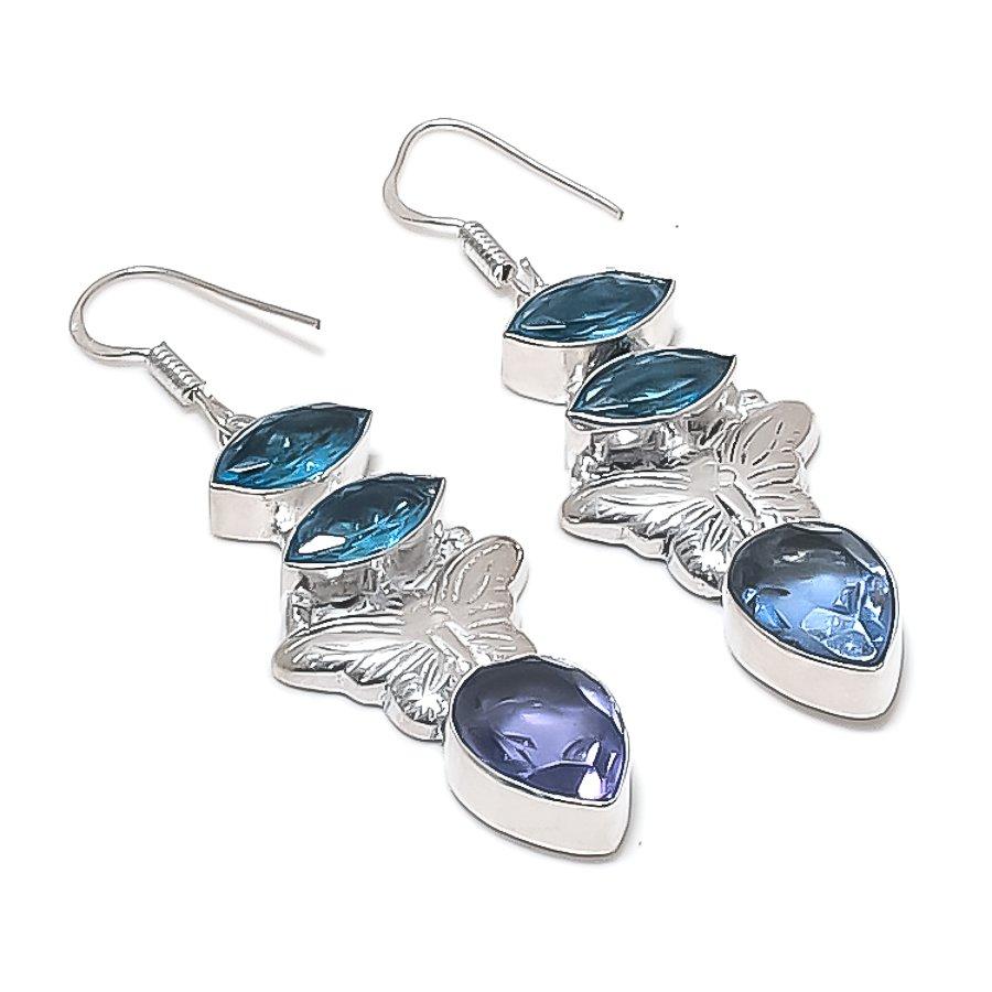 Amethyst, Topaz Gemstone 925 Sterling Silver Earring 2.36"