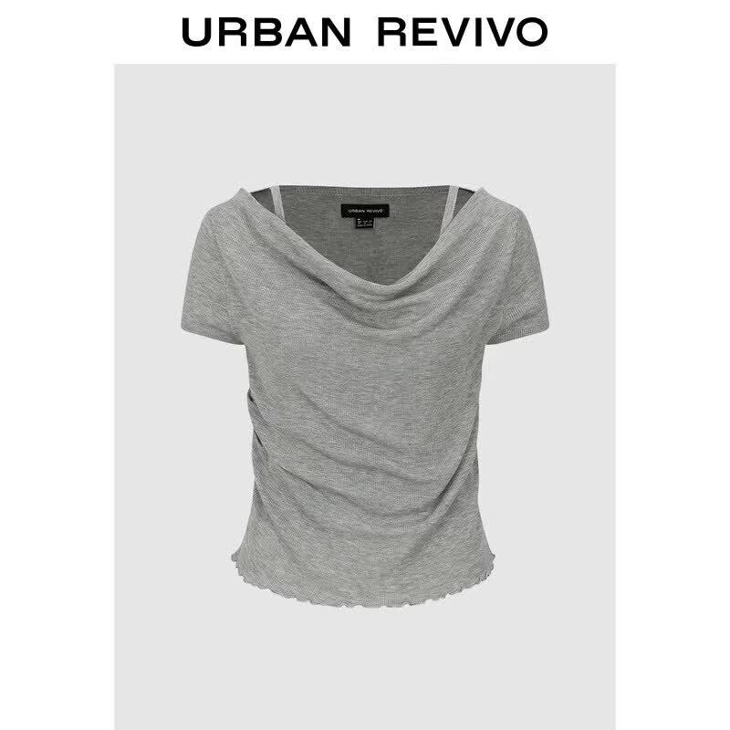 UR2026 Women s Faux Two-Piece Cowl Neck Ruffle Knit Top Small