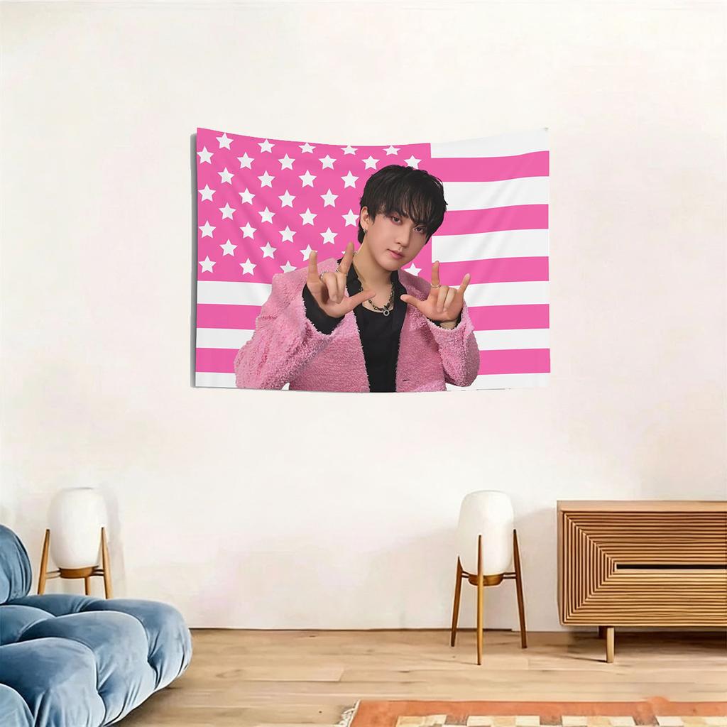 Changbin Pink American Flag Banner Tapestry Party Backdrop Decor Perfect For Living Room Wall Hanging & Movie Night Themed