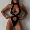 Lace-Up Halterneck Cut-Out Backless Lingerie Bodysuit with Push-Up Bust Support