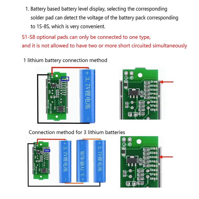 4.2V Display Electric Vehicle Battery Power Tester Li-Ion 1-8S 1S/2S/3S/4S Single 3.7V Lithium Battery Capacity Indicator Tester