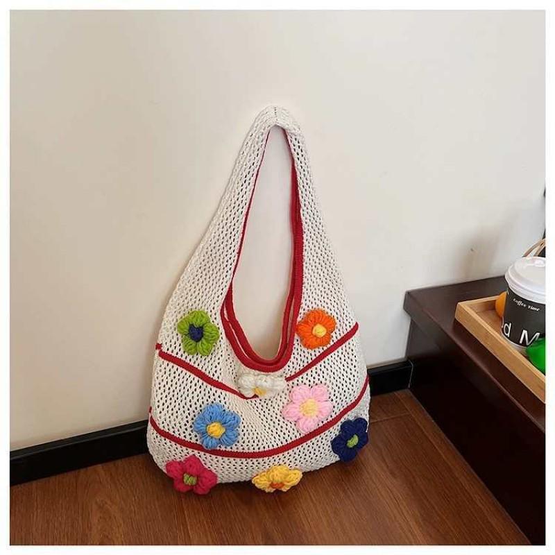

Relaxed Niche Flower Knitted Bag Women s Light All-matching Commuting Shoulder Vegetable Pocket 40x2x28 красный