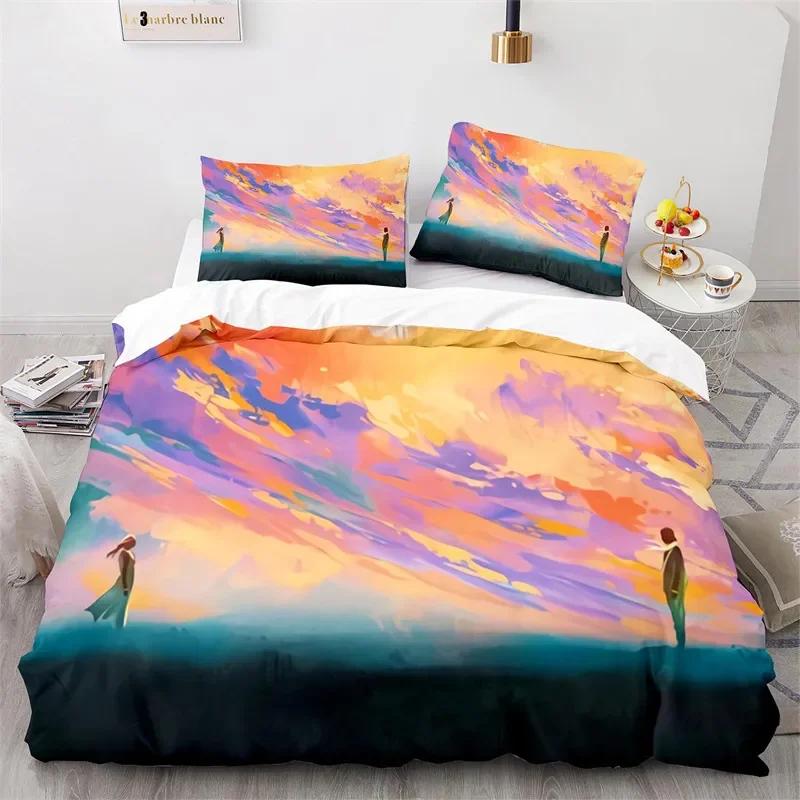 Oil Painting Duvet Cover Twin King Abstract Art Print Bedding Set Microfiber Landscape Tree Comforter Cover For Kids Teen Room
