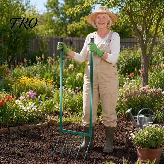 Heavy Duty Garden Fork 5-Tine Broad Fork, Pitchfork with Dual Handles, Gardening Hand Tiller, Digging for Planting, Gardening, Soil Aeration