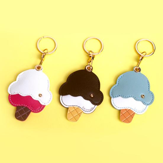 Keychain Pendant Imitation Leather Ice Cream Shape Bag Charm Access Control Card Holder Backpack