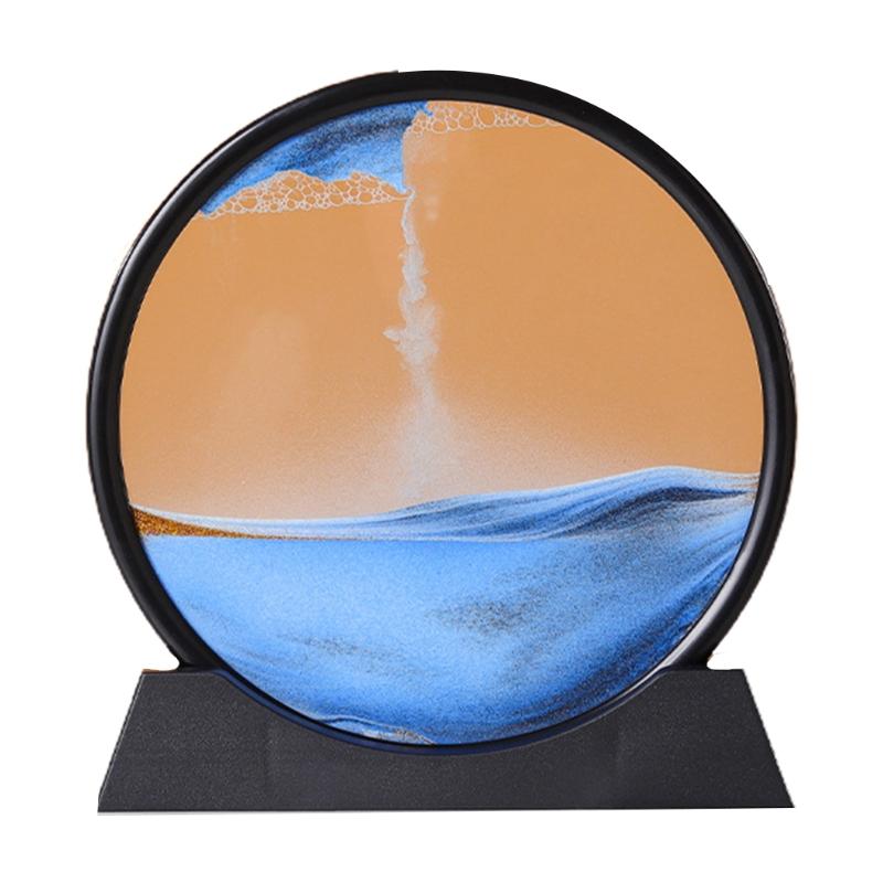 

KX4B 10-дюймовая движущаяся песчаная художественная картина 3D морской песчаный пейзаж подвижный дисплей текучая песчаная рамка круглые стеклянные песочные часы фото подарки синий