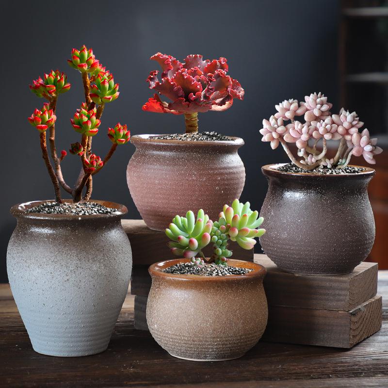 Coarse Pottery Succulent Plant Pot with Creative Picture Book Style for Floor-Standing Silk Flowers