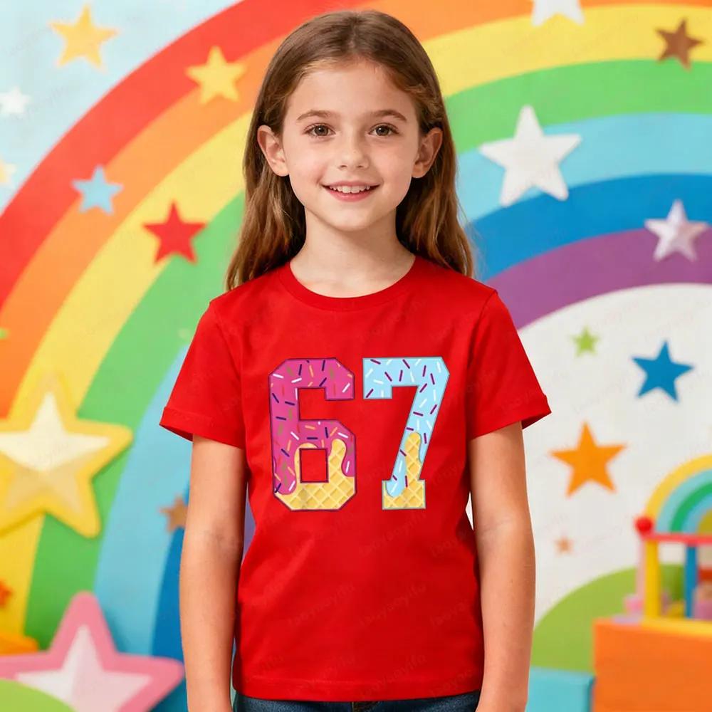 Creative Design 67 Theme Series Printed Tshirt Christmas Latest Trendy Style Meme Kids Shirt Boys and Girls Fashion Xmas Tops