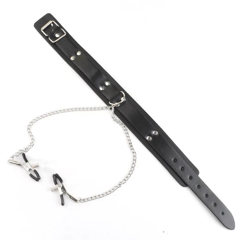 Sexy Leather Choker Collar With Nipple Clamp Breast Clip Chain SM Bondage Couple SM Sex Toys For Woman Erotic Tools Adult Games