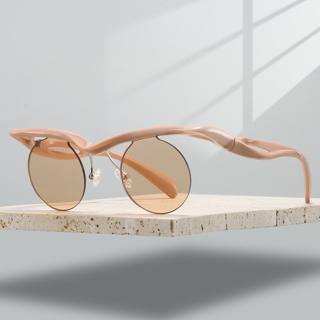 Fashion Irregular Vacation Beach Sunglasses Women Semi-rimless Round Shades Luxury Brand Vintage Punk Anti UV Sun Glasses
