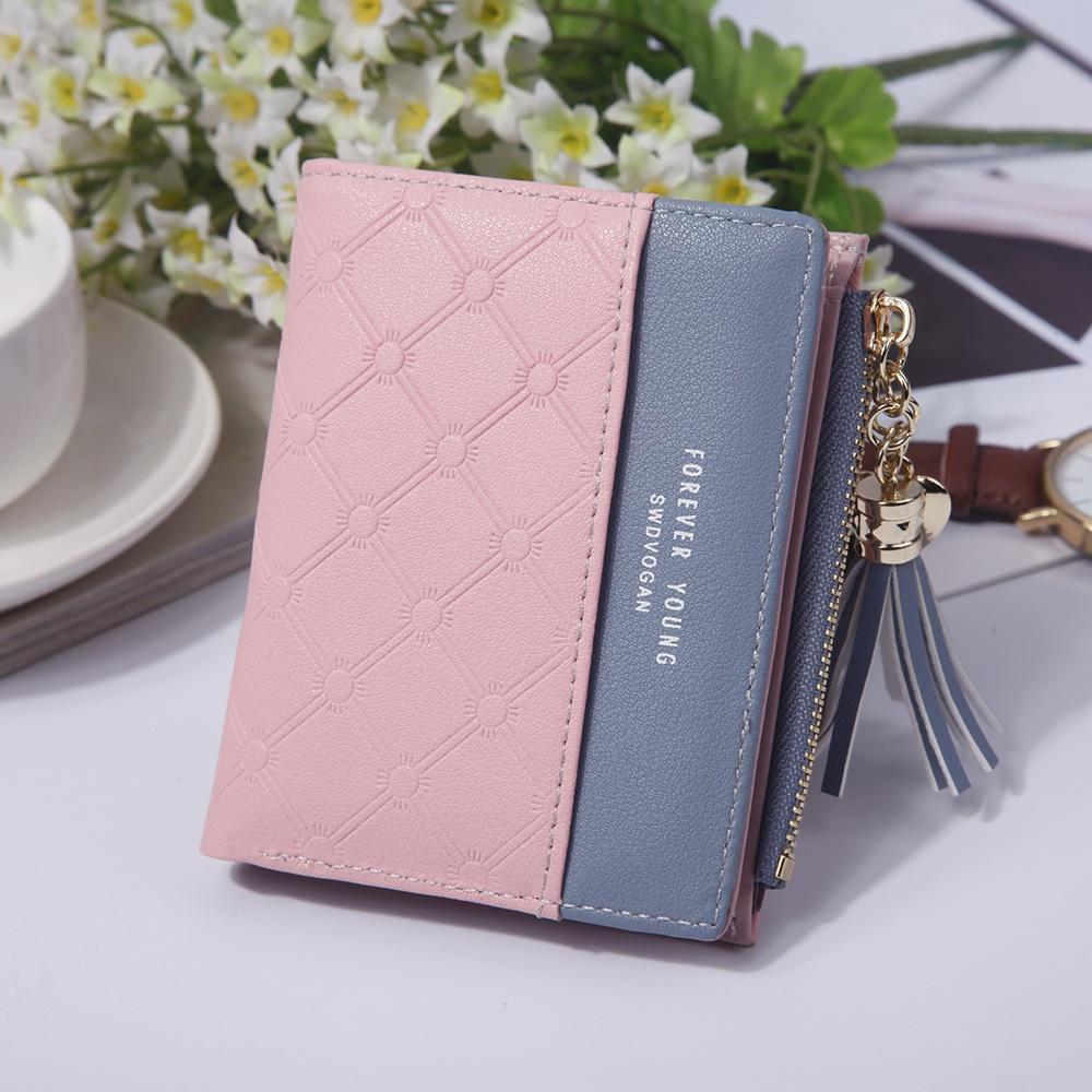 Fashion Women Short Wallets Pu Leather Tassel Zipper Small Purse Holder Cards