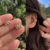 Women’s Rhinestone Leaf Design Ear Clips, No Piercing Needed, Adjustable & Pain-Free