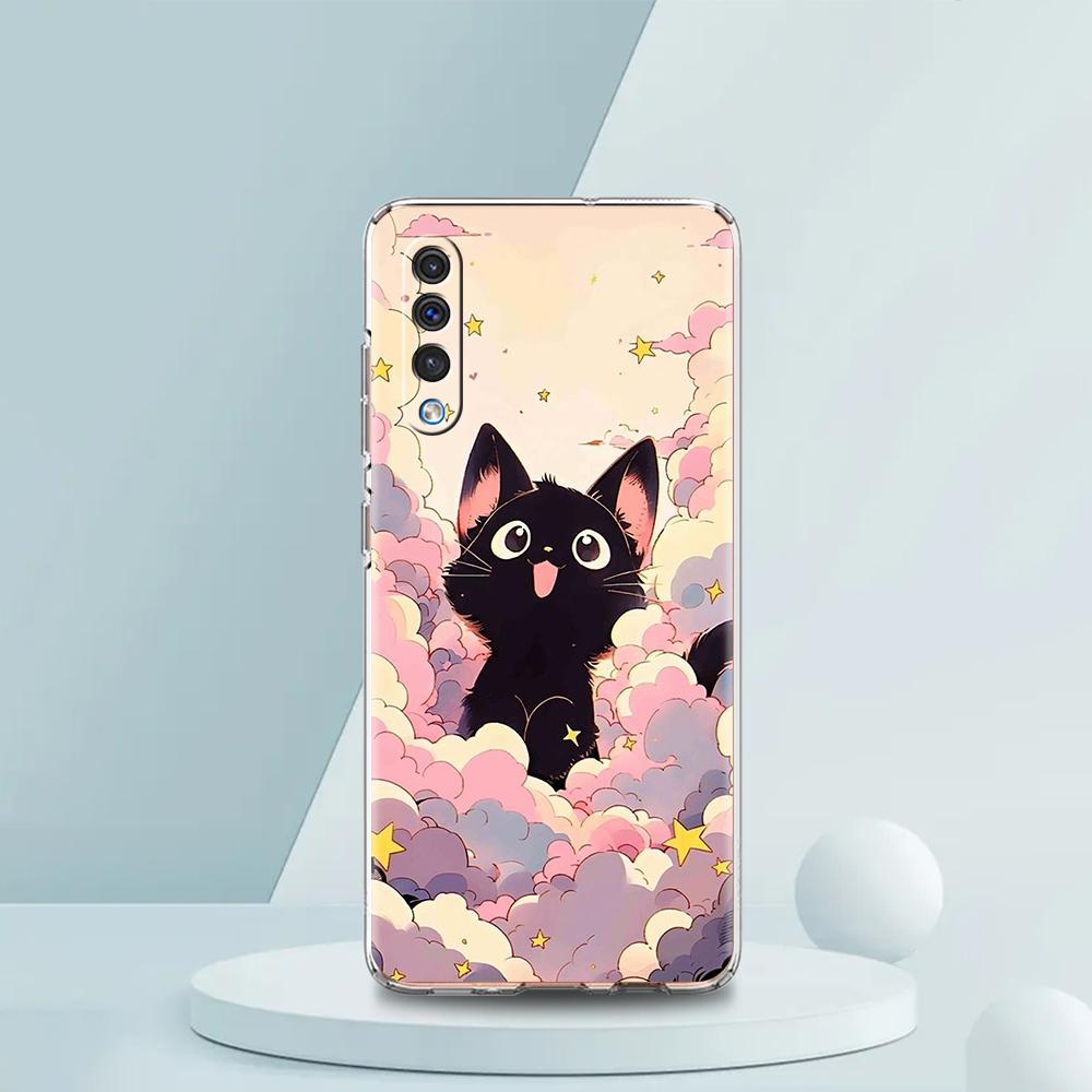 Cute Cartoon Black Cat Case For Samsung A16 A14 A12 A22 A32 5G A34 A42 A52 A54 A50 A70 A30 A40 A20E A10S A02S A04S A06 Cover
