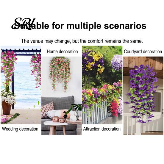 Water-free Flower Decor Artificial Flowers for Outdoor, Fake Hanging Morning Glory with Eucalyptus Leaves, UV No Maintenance Resistant Faux