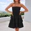 Women's Summer Ruched Strapless Dress Off Shoulder Casual Sundress Layered Mini Beach Dress