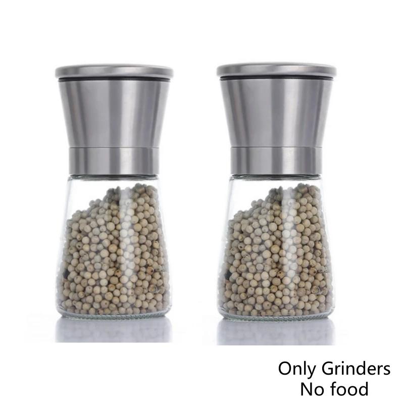 

Набор из 2 перечниц, многоразовые, из нержавеющей стали, ручная мельница для соли и перца, ручная мельница для специй и перца с регулируемыми жерновами для крупного помола