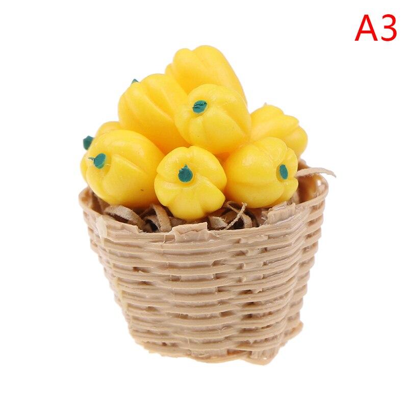 1:12 Mini Simulation Artificial Fruits and Vegetables Doll House Vegetable Bamboo Basket Miniature Accessories for Children