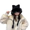 New Women Winter Warm Cute Beanie Hat Cat Ears Lady Kawaii Knitted Crochet Beanies Hat Cap With Braid For Women