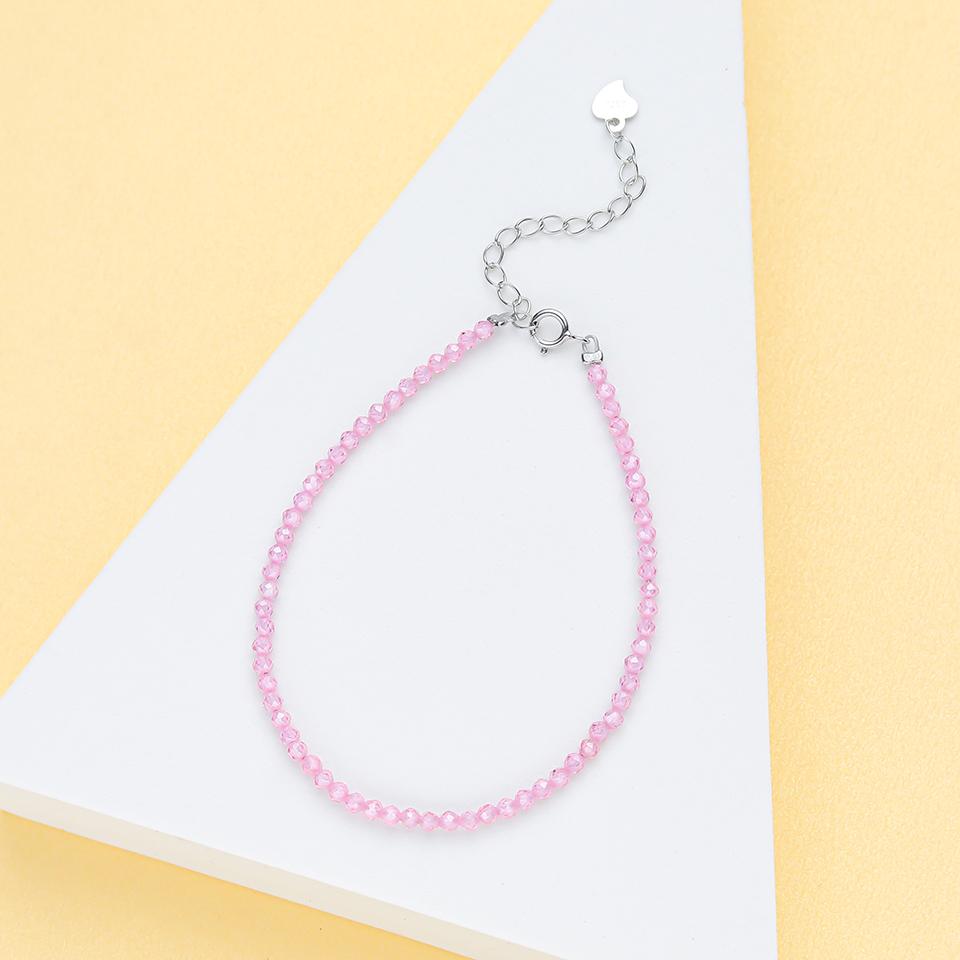 Natural Stone Beads Bracelet on Hand Chain Luxury Jewelry 2MM with 925 Silver Bangle for Women Gift